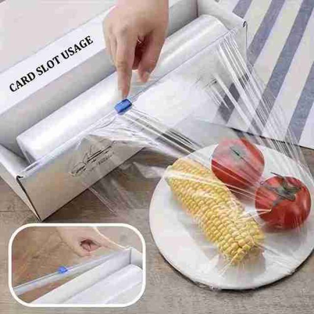 1pc Multifunctional Plastic Wrap Cutter & Dispenser with Sliding Cutter