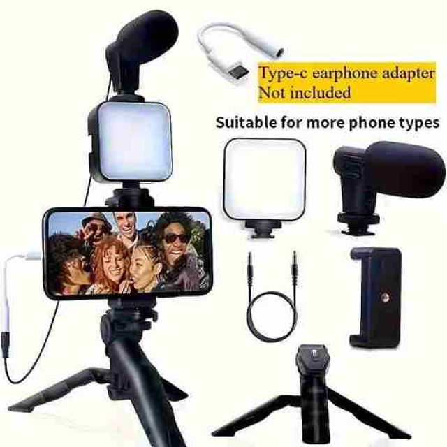 HOTU Portable LED Video Blogging Kit, Phone Holder, Ideal for Outdoor Live Streaming, Video Calls, and Vlogging