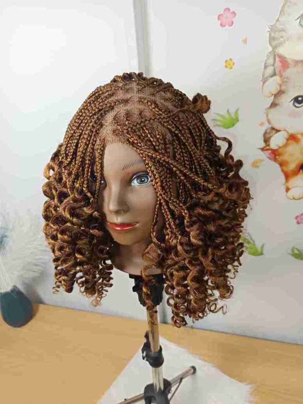 Copper Brown Braided Short Wig with Neat Cornrows