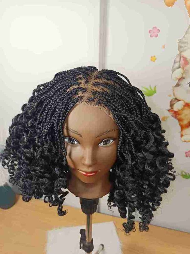 Black Braided Short Wig with Neat Cornrows